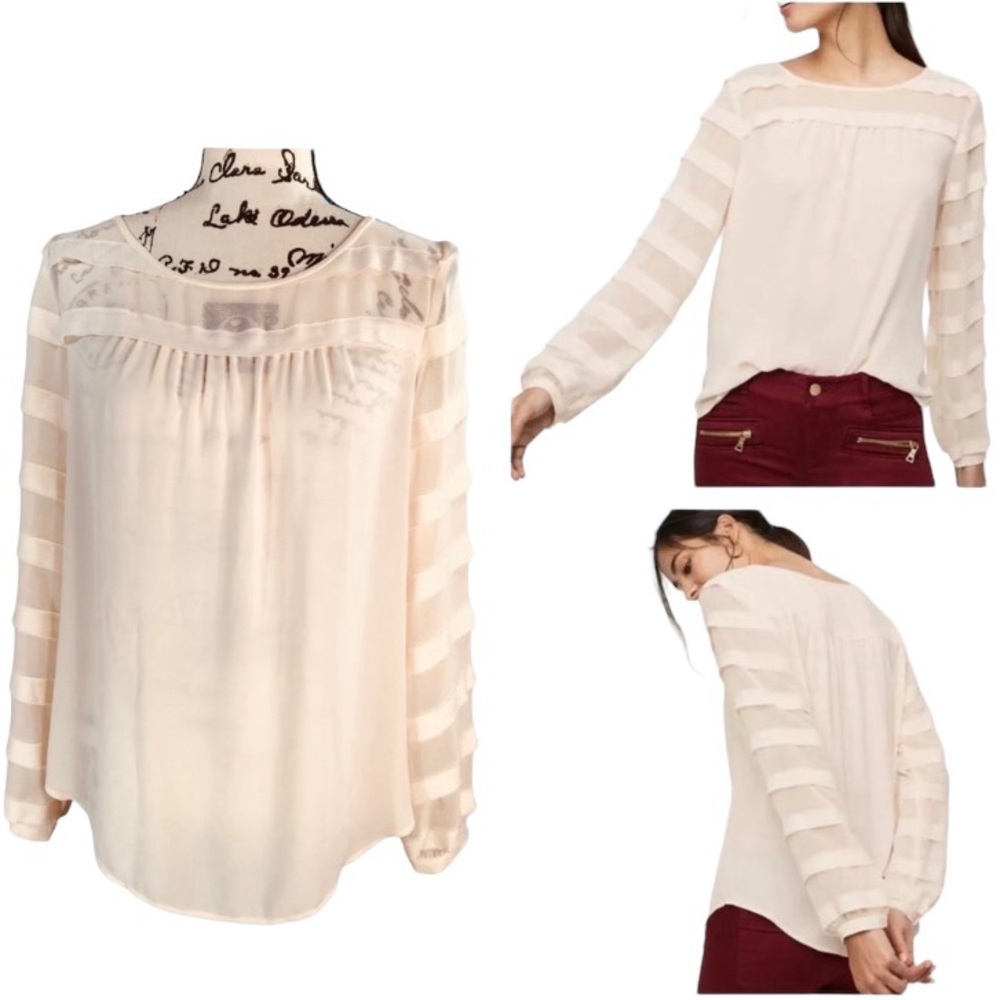LOFT - Semi Sheer Light Apricot Long Sleeve Blouse - S (Fits like A Medium)
